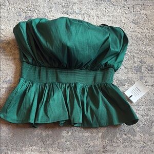 MAJORELLE Green Peplum Bustier Blouse